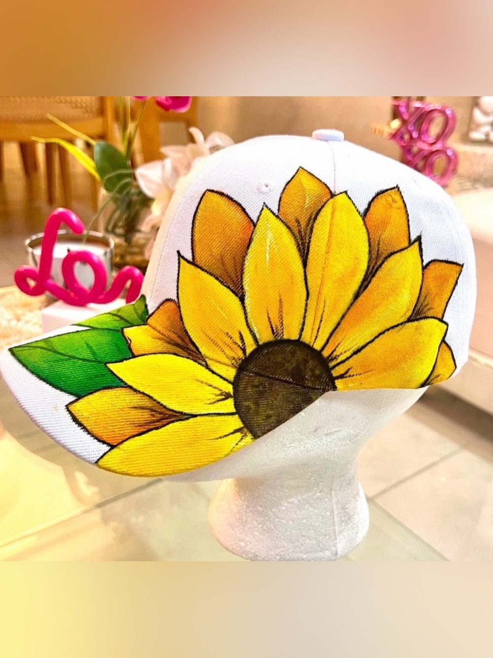 Hand-Painted Yellow Sunflower Baseball Cap - Women Accessories